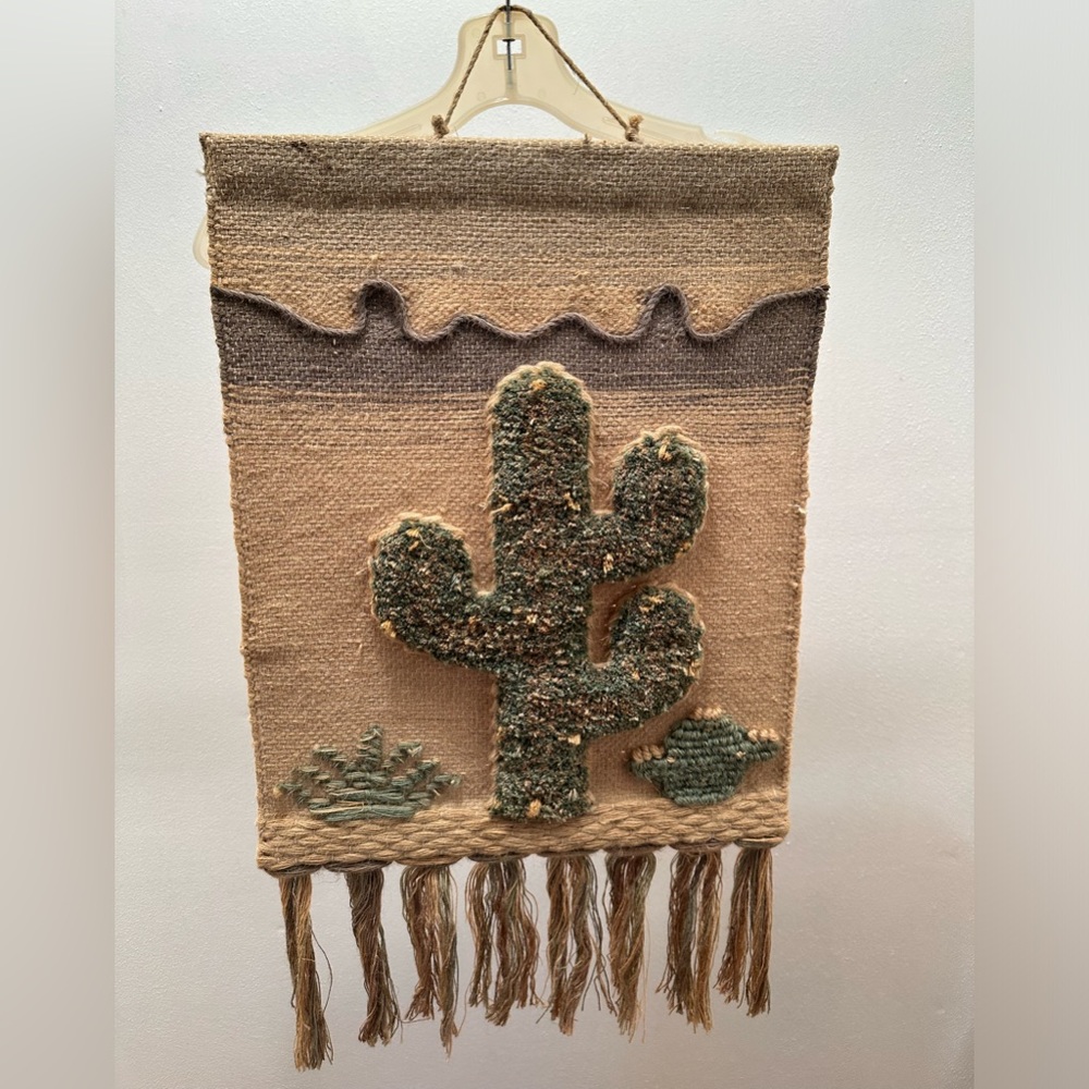 Vintage ICA 80s woven wall hanging, Cactus Tapestry, 1986